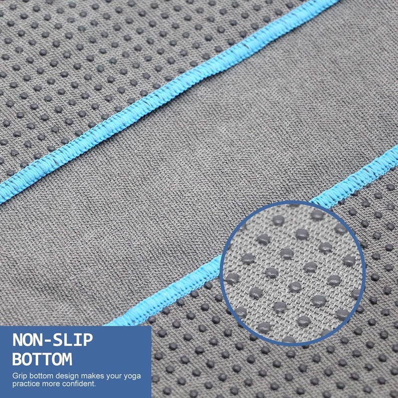 Eunzel Hot Yoga Towel - Microfiber Non Slip Yoga Mat Towel with Grip Dot Sweat Absorbent Towel for Hot Yoga, Pilates and Fitness 72" x 24", Grey/Blue - Image 3